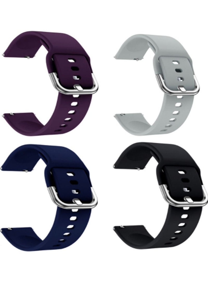 Silicone Sport Strap for Samsung Galaxy Active 2, 20 Mm Watch Bands Compatible for Samsung Galaxy Watch Active 2, Women Men, 4 Pack ( Black, White, Dark Purple, Dark Blue ) - Image 1